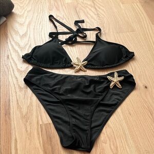 SHEIN Black Bikini with Gold Starfish Accents